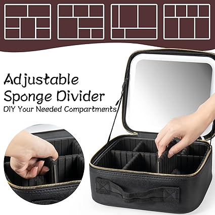 ESTUCHE DE COSMÉTICOS CON ESPEJO LED RECARGABLE NEGRO